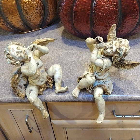 💖Vintage Toscano Boy Girl Angel Cherub Shelf Sitters - Picture 9 of 17